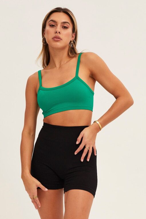 Green Bralette Crop Round Neck Seamless - Image 3